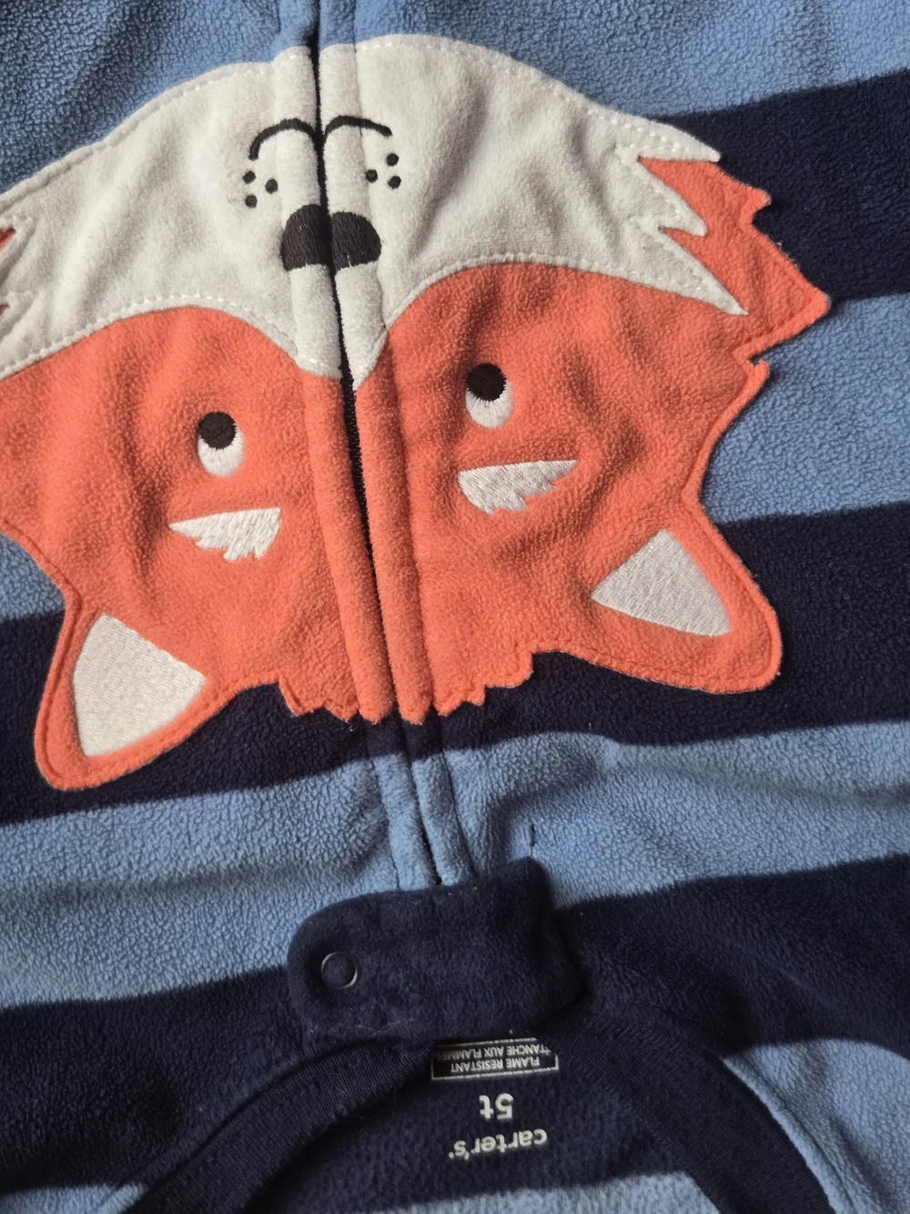 Carter's Navy and Light Blue Striped Fox Fleece One-Piece